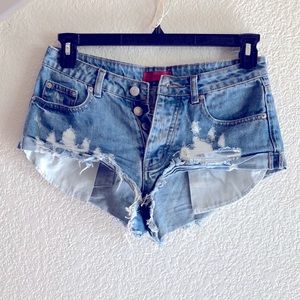 Distressed denim jean shorts size S